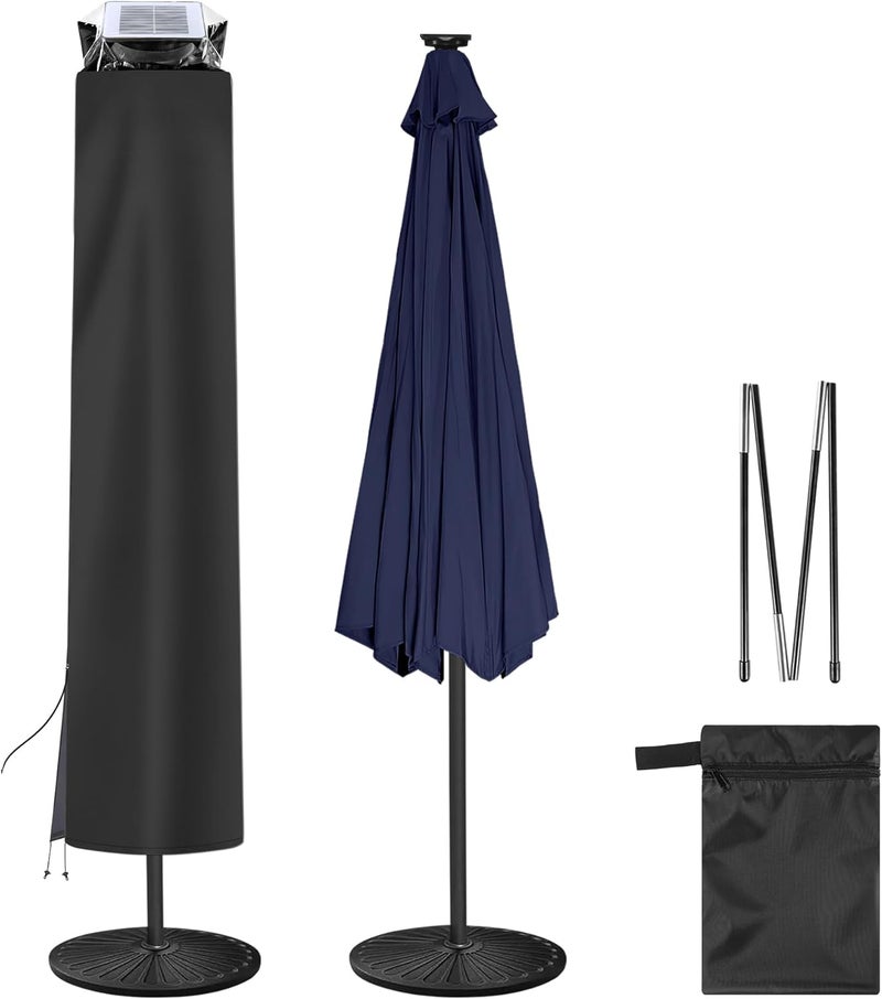 AckMizz Solar Patio Umbrella Cover - Solar Outdoor Umbrella Covers with Folding Rod, Transparent Top Oxford, Parasol Cover For 7.5ft 9ft 10ft 11ft LED Light Table Umbrella(Black) - Image 1